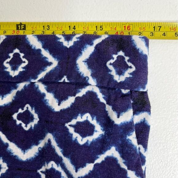 Loft Linen Viscose Navy White Ikat Cropped Pull On Pant Women Medium Pockets - Picture 8 of 12